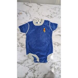 Vintage Winnie The Pooh Baby Romper Bodysuit Blue Terry Cloth Disney L